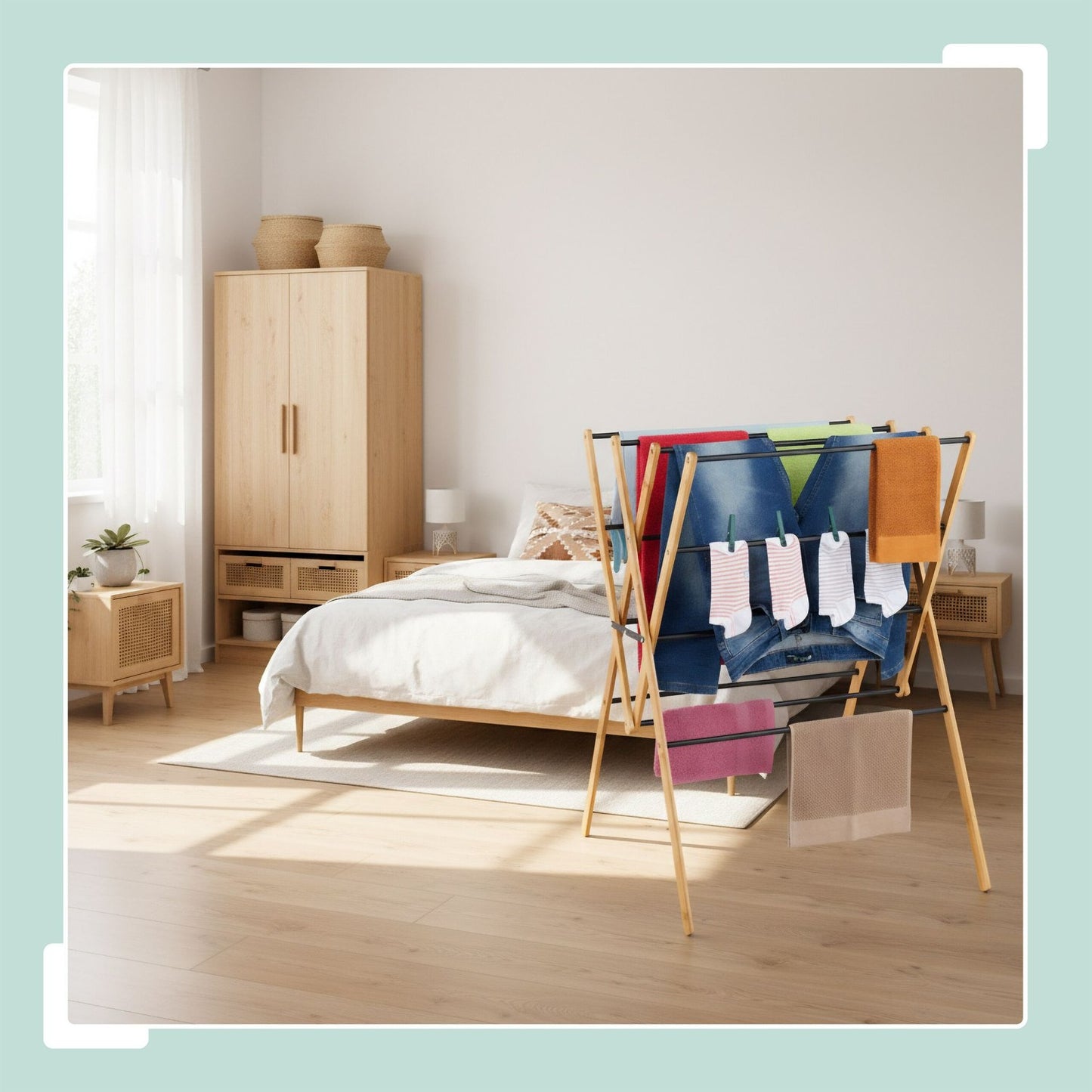 Folding Drying Rack – Bamboo & Metal, 4 Levels