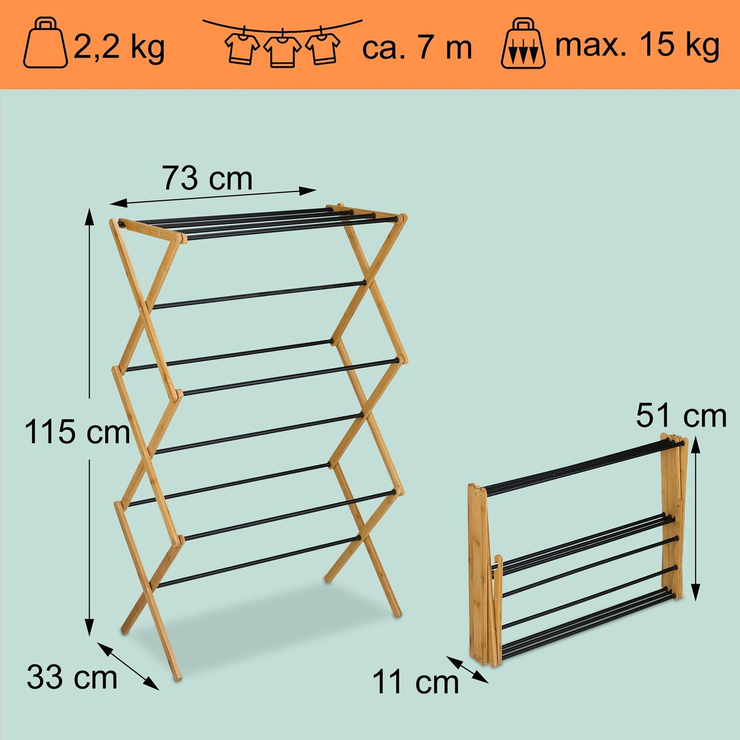 Folding Drying Rack, Bamboo & Metal, 6 Levels