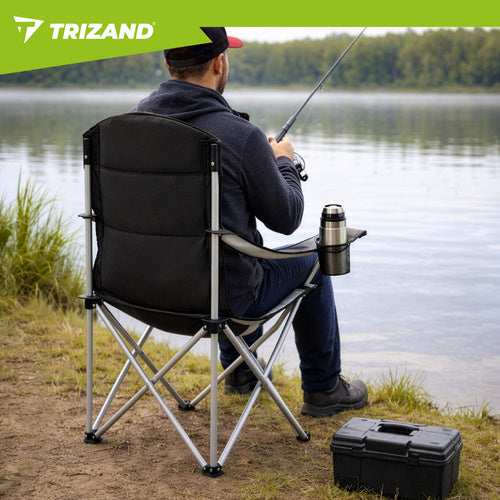 Folding Fishing Chair, 120kg Capacity, Armrests, Cover
