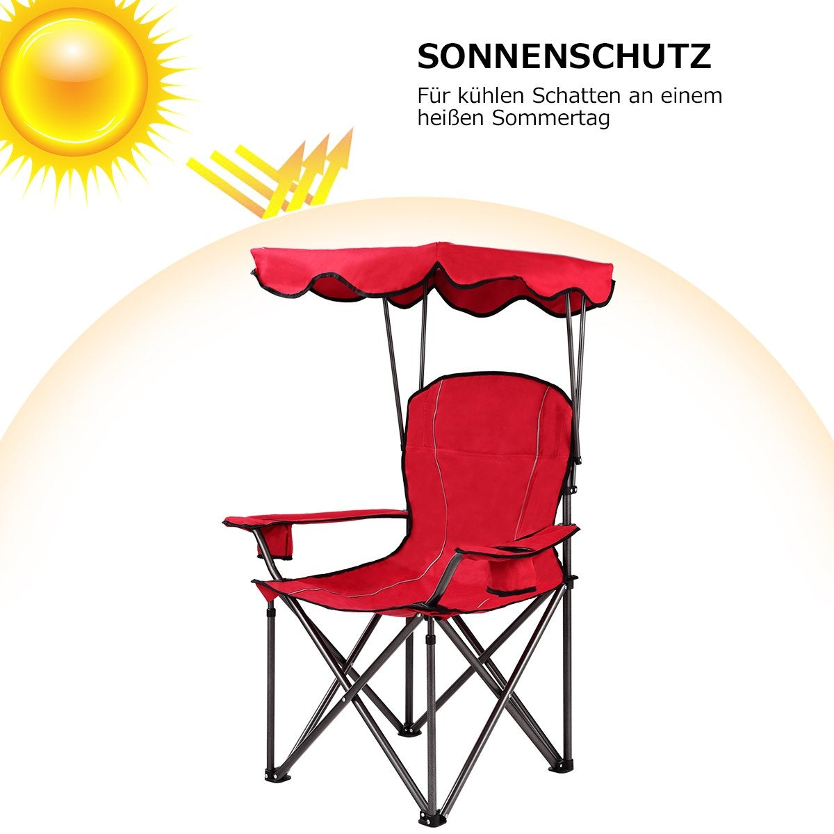 Folding Fishing Chair with Cup Holder for Patio Beach Camping 96.5 x 67.5 x 130 cm Red