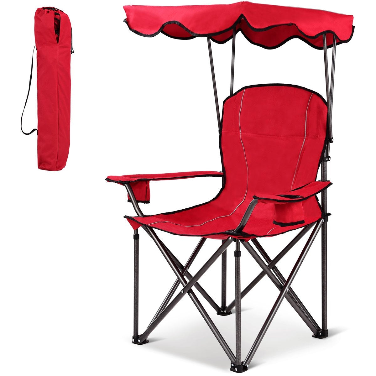 Folding Fishing Chair with Cup Holder for Patio Beach Camping 96.5 x 67.5 x 130 cm Red