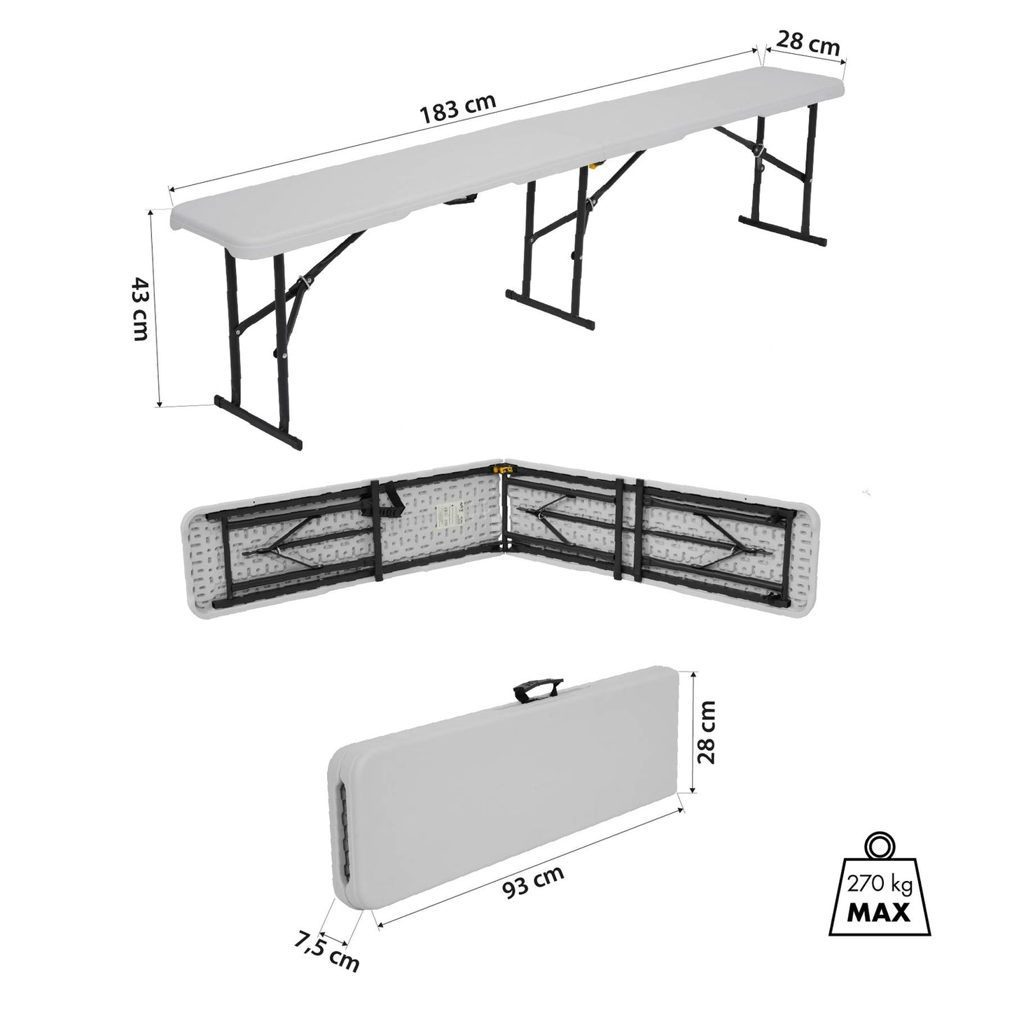 Folding Garden Bench, White, 180 cm
