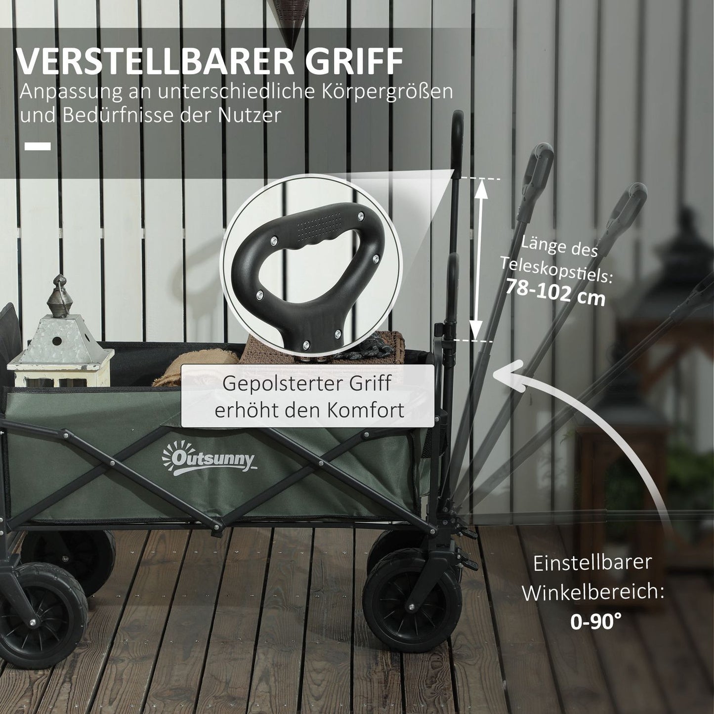 Folding Garden Cart, 120kg Capacity, 95L, Green