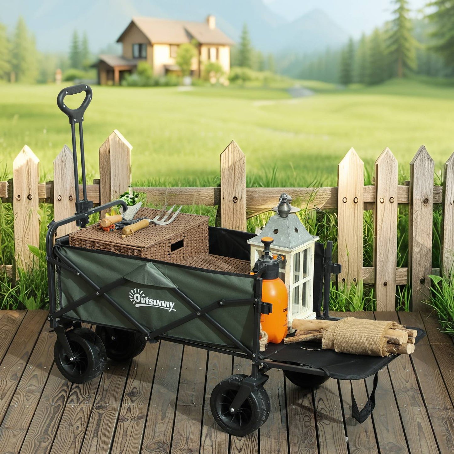 Folding Garden Cart, 120kg Capacity, 95L, Green