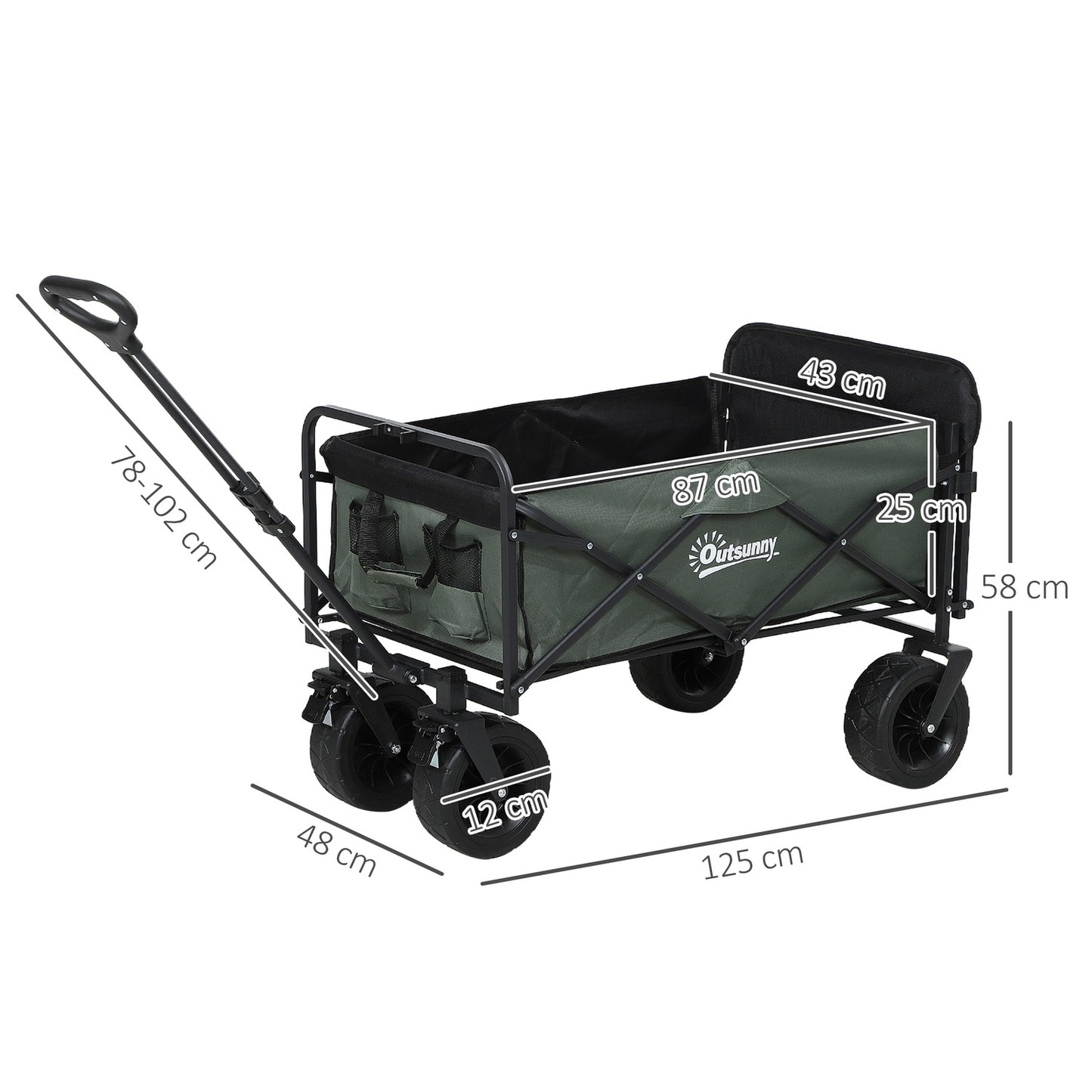 Folding Garden Cart, 120kg Capacity, 95L, Green