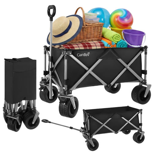 Folding Garden Cart 150L, 200kg Capacity, Off-Road Wheels