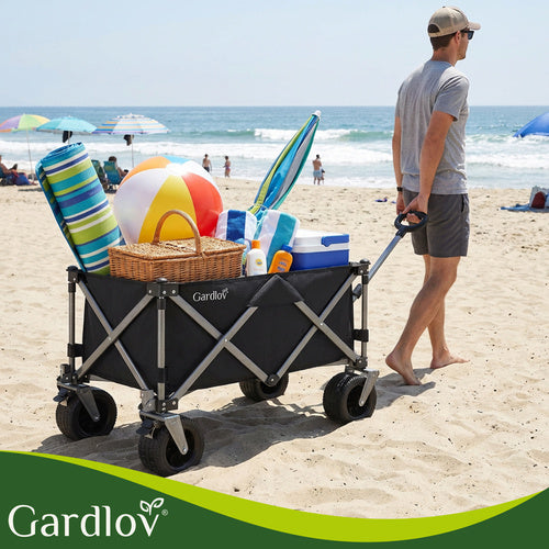 Folding Garden Cart 150L, 200kg Capacity, Off-Road Wheels