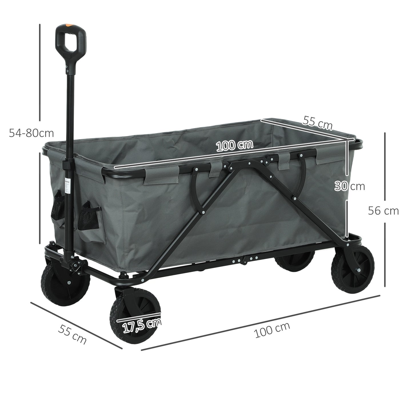 Folding Garden Cart, 160L Capacity, 120kg Load, Dark Grey