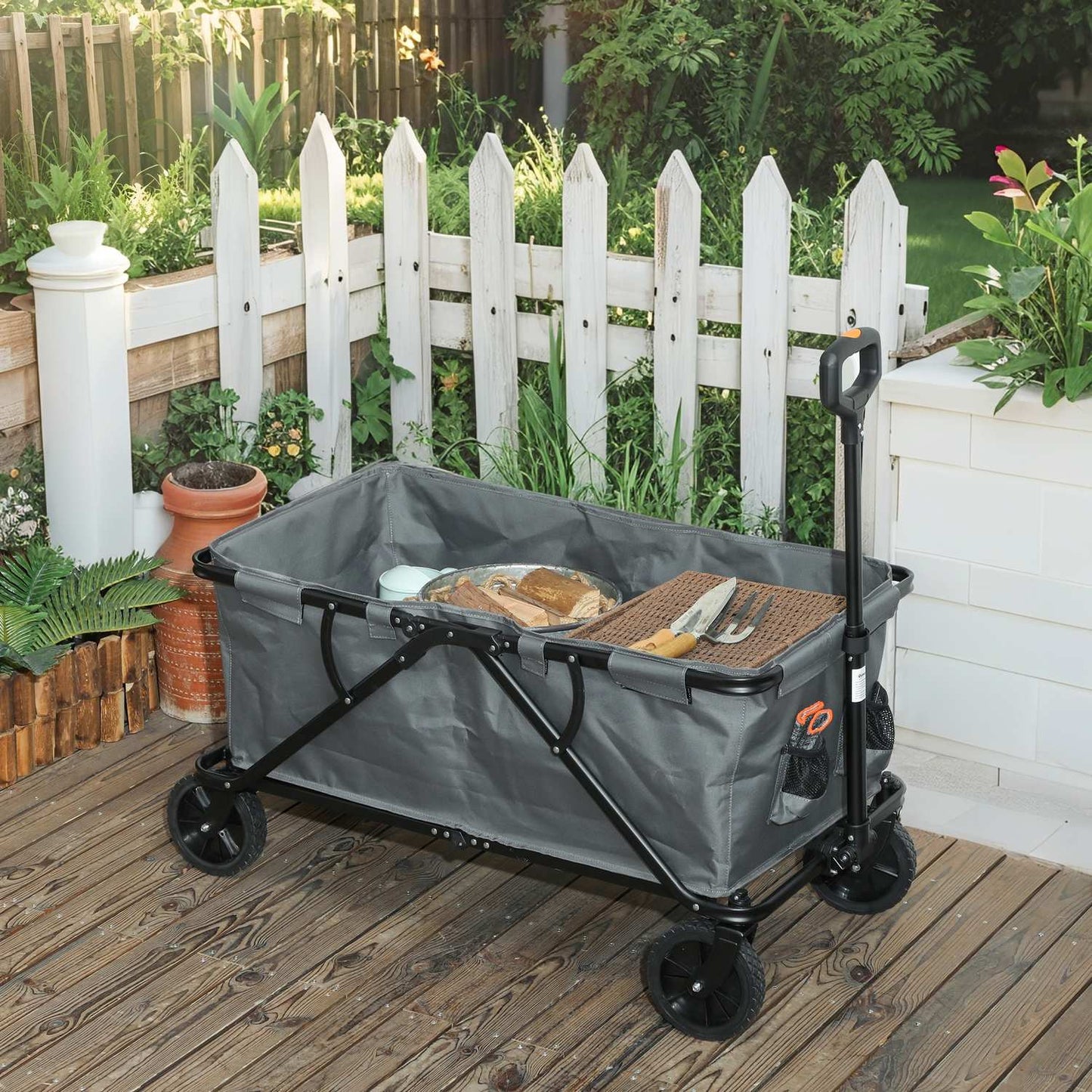 Folding Garden Cart, 160L Capacity, 120kg Load, Dark Grey