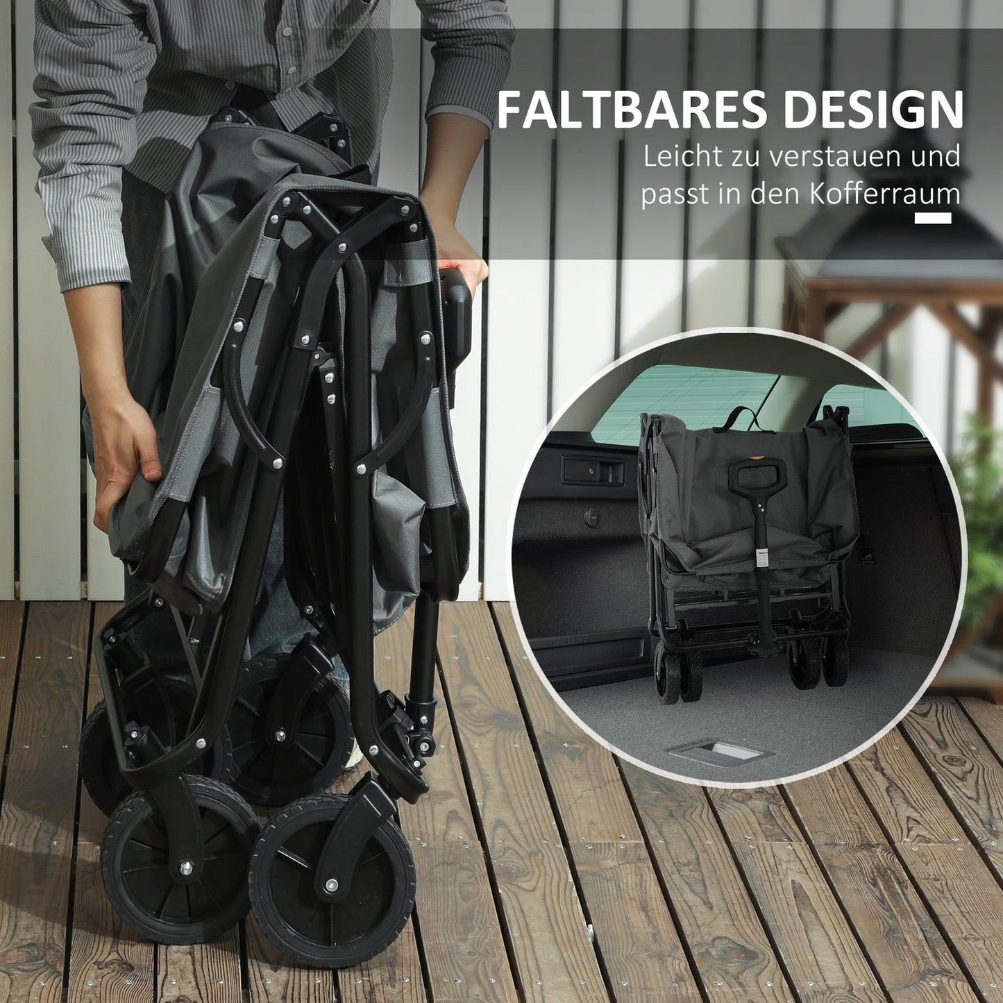 Folding Garden Cart, 160L Capacity, 120kg Load, Dark Grey