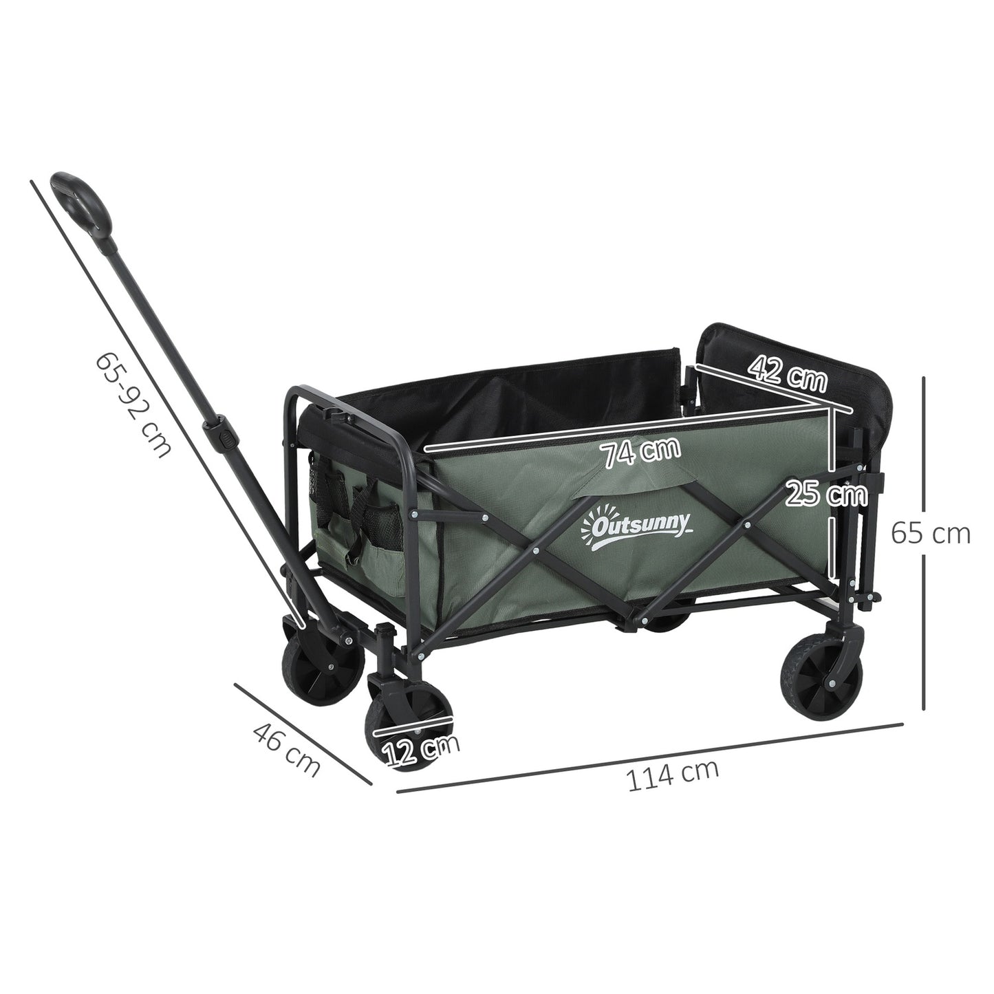 Folding Garden Cart, 72L Capacity, 90kg Load, Green