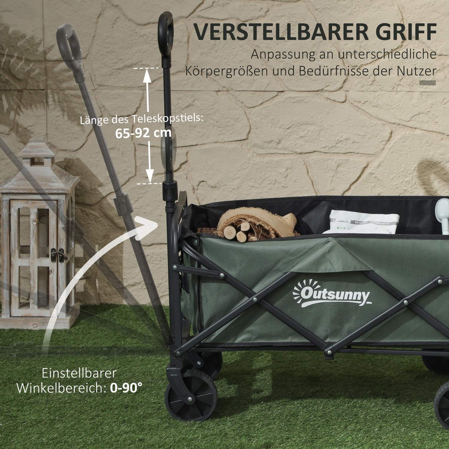 Folding Garden Cart, 72L Capacity, 90kg Load, Green