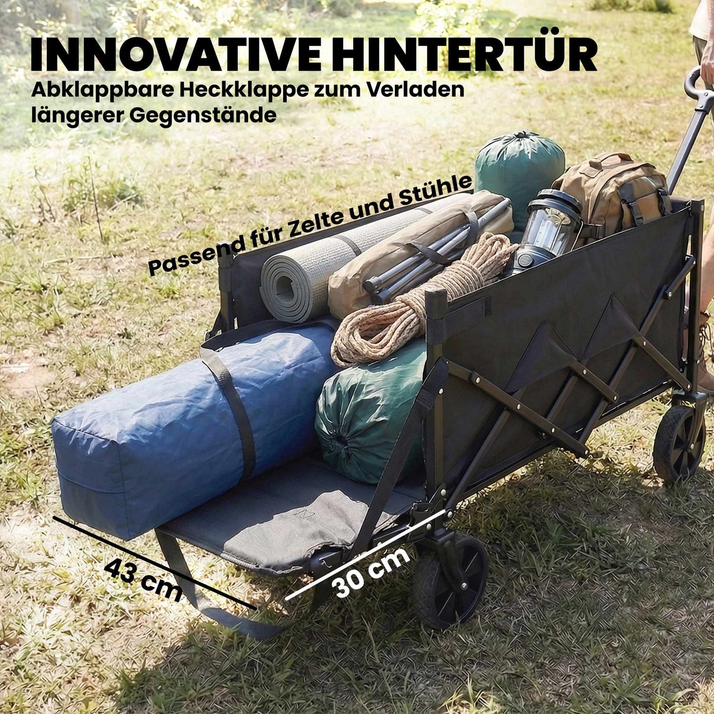 Folding Garden Cart with Telescopic Handle, 60L Capacity