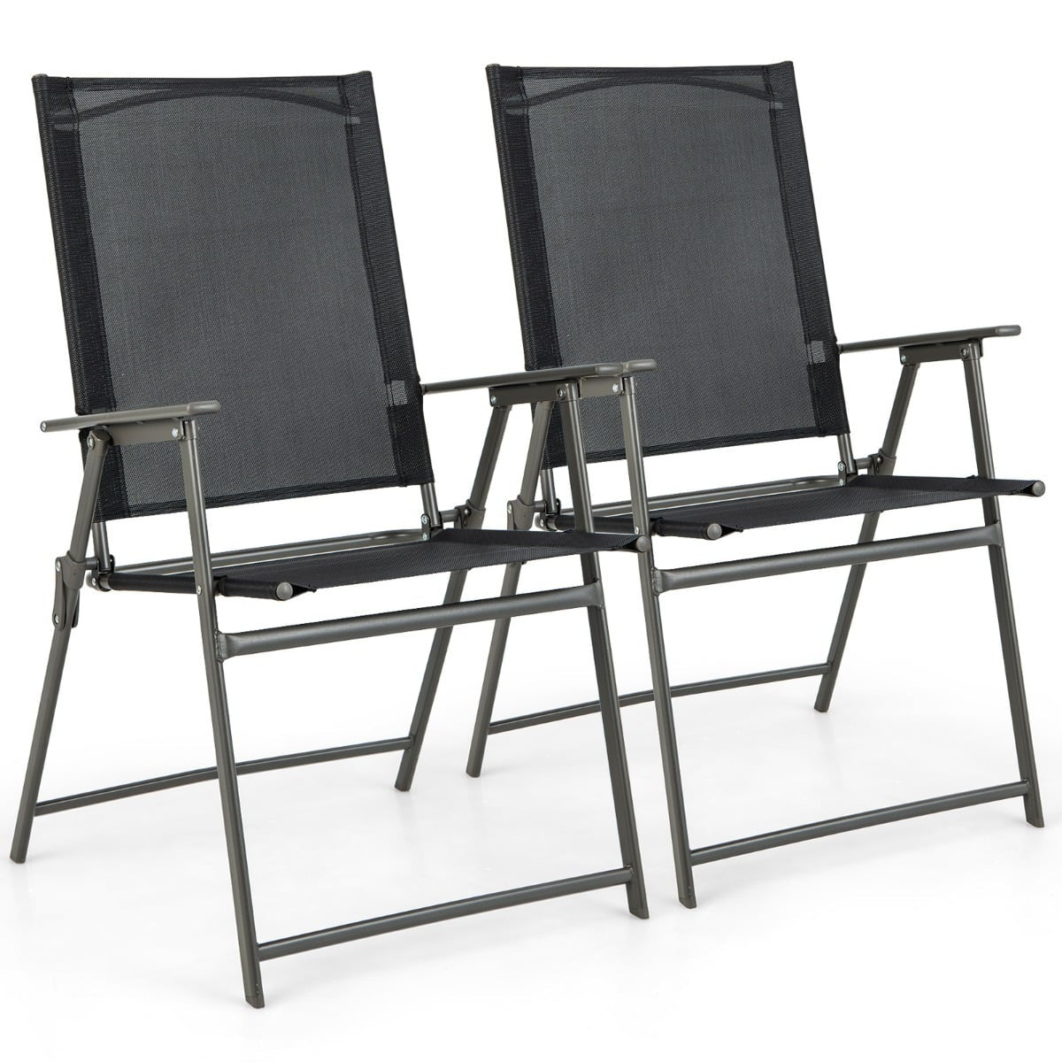 Folding Garden Chairs Set, Weatherproof Fabric, Black