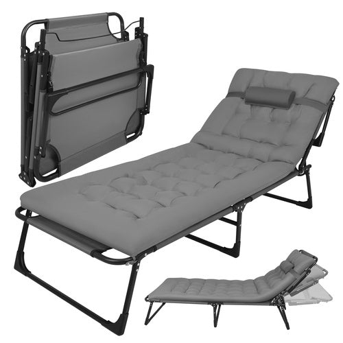Folding Garden Lounger with Cushion, Adjustable, 192x68x28cm