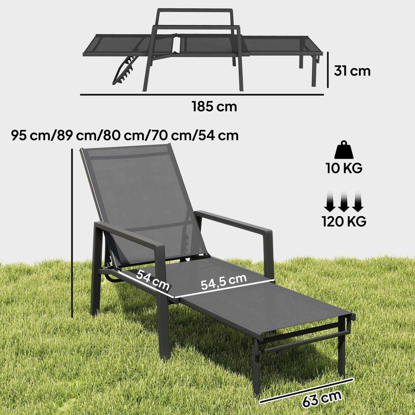 Folding Garden Sun Lounger with Adjustable Backrest