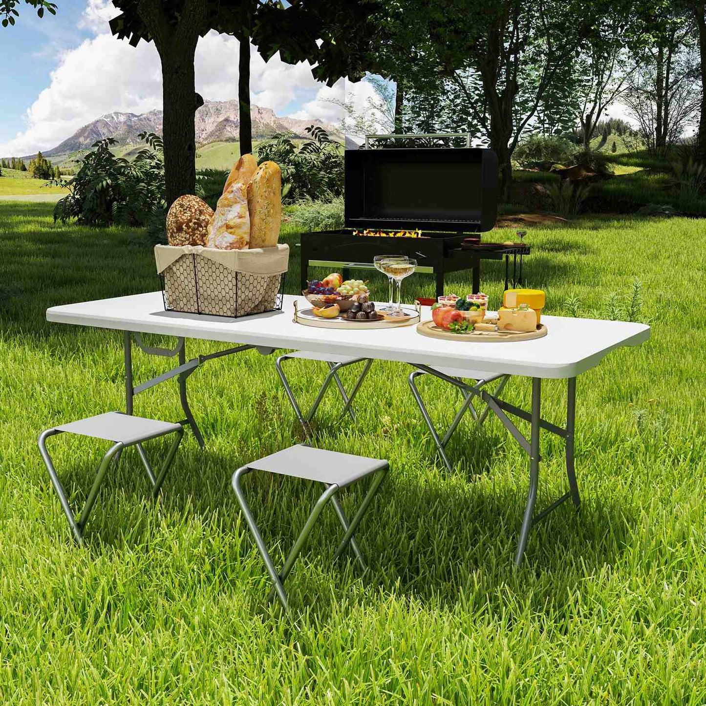 Weatherproof folding garden table 180x74 cm with handle