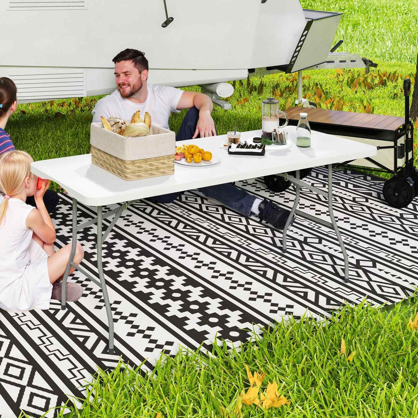 Weatherproof folding garden table 180x74 cm with handle