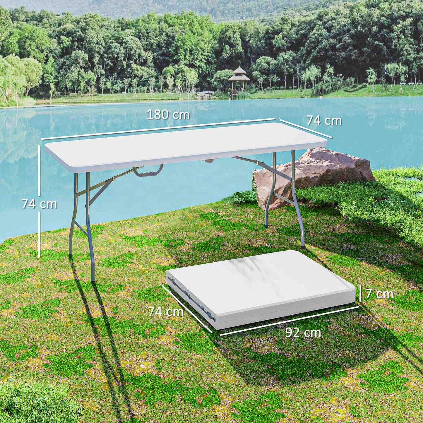 Weatherproof folding garden table 180x74 cm with handle