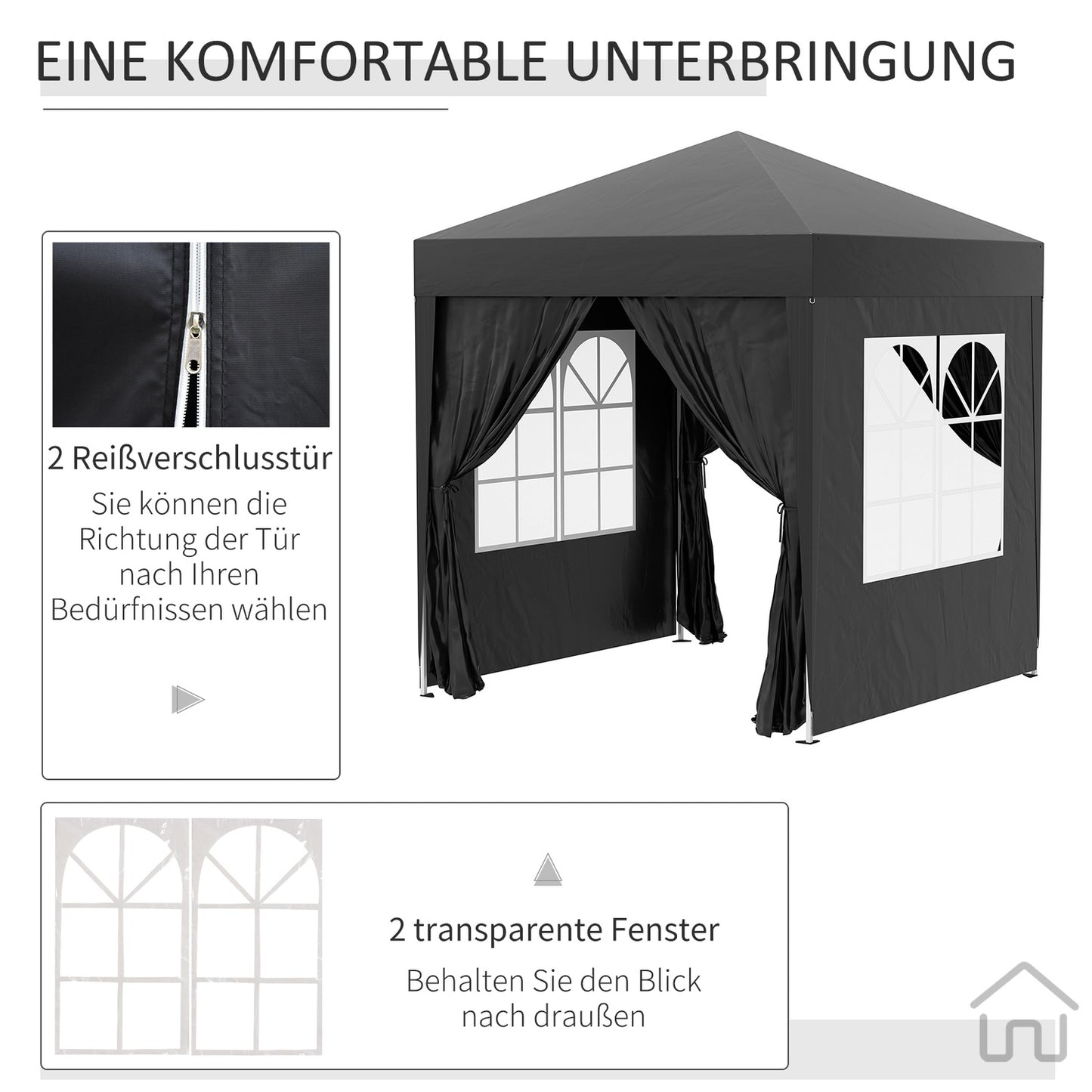 Collapsible 2x2M garden gazebo, UV protected, 4 side walls