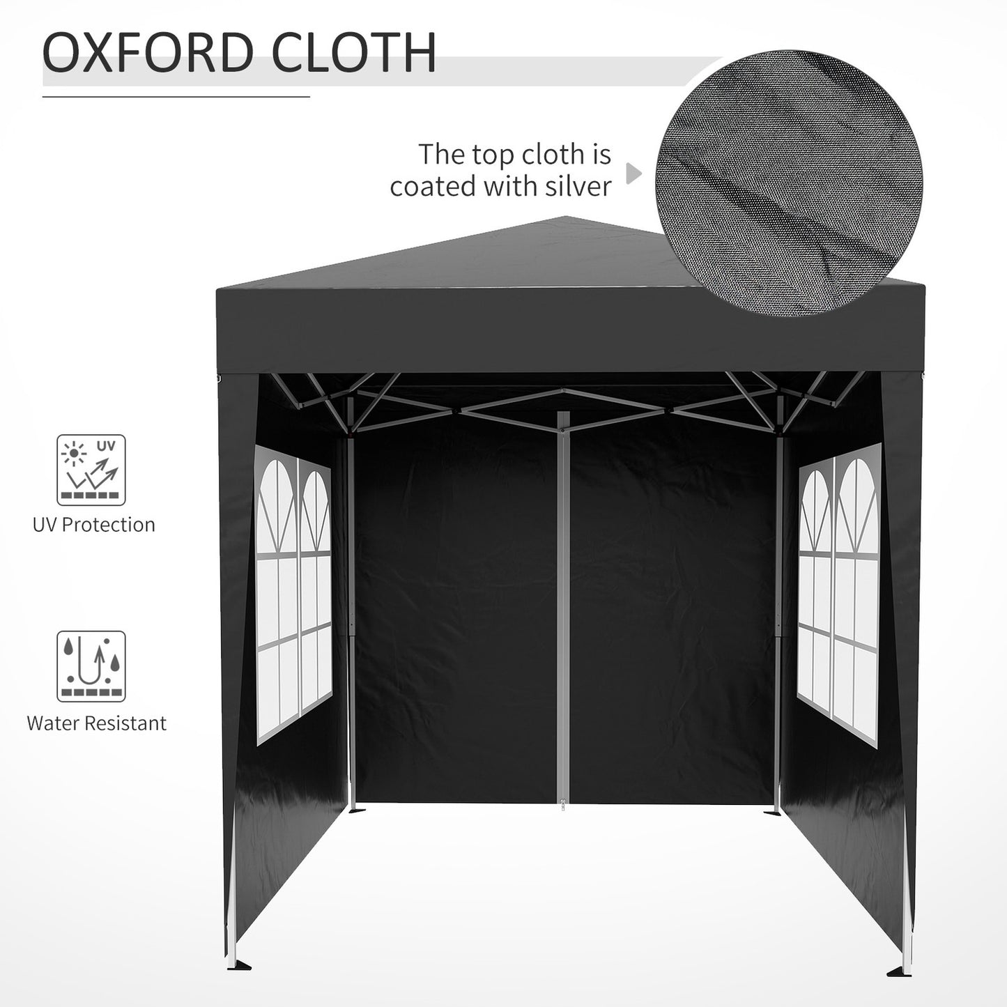 Collapsible 2x2M garden gazebo, UV protected, 4 side walls