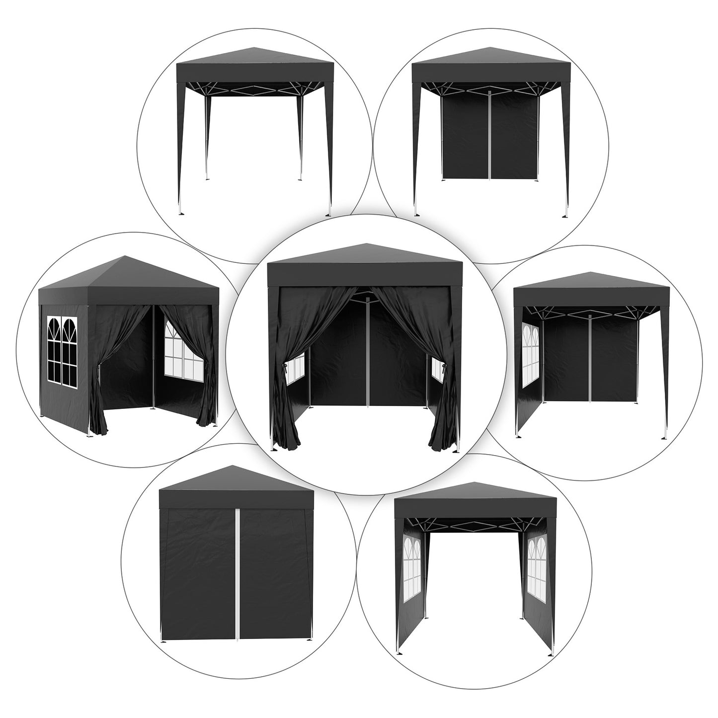 Collapsible 2x2M garden gazebo, UV protected, 4 side walls