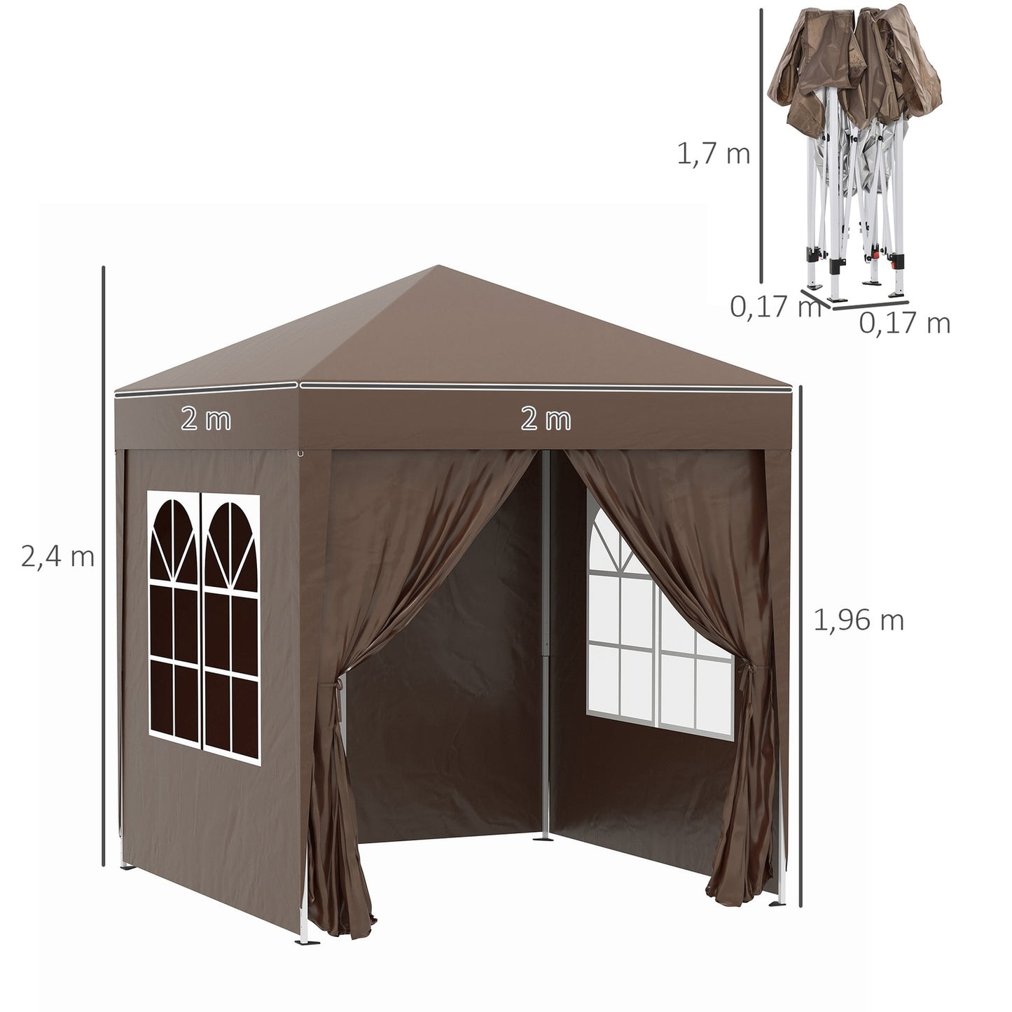 Foldable 2x2M Gazebo, UV protected with 4 walls & bag