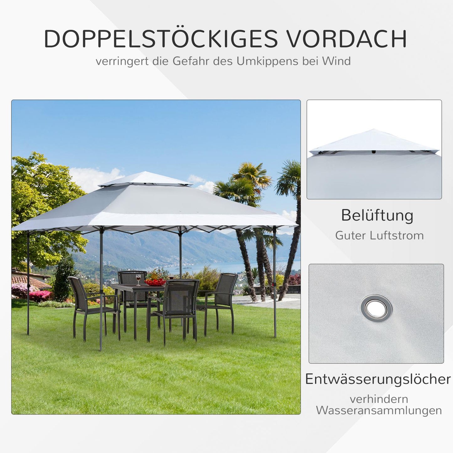 Pop-Up Garden Gazebo 3.5x3.5m, UV protection, Oxford fabric