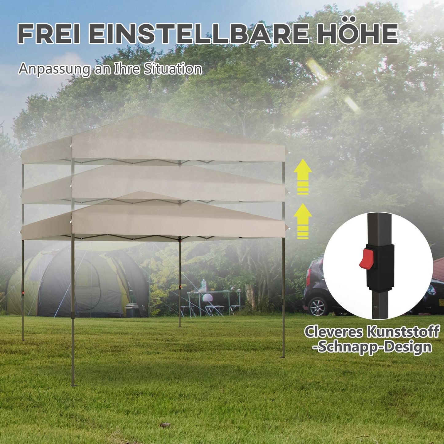 Weatherproof folding gazebo, beige, 3.6x3.6m, adjustable height