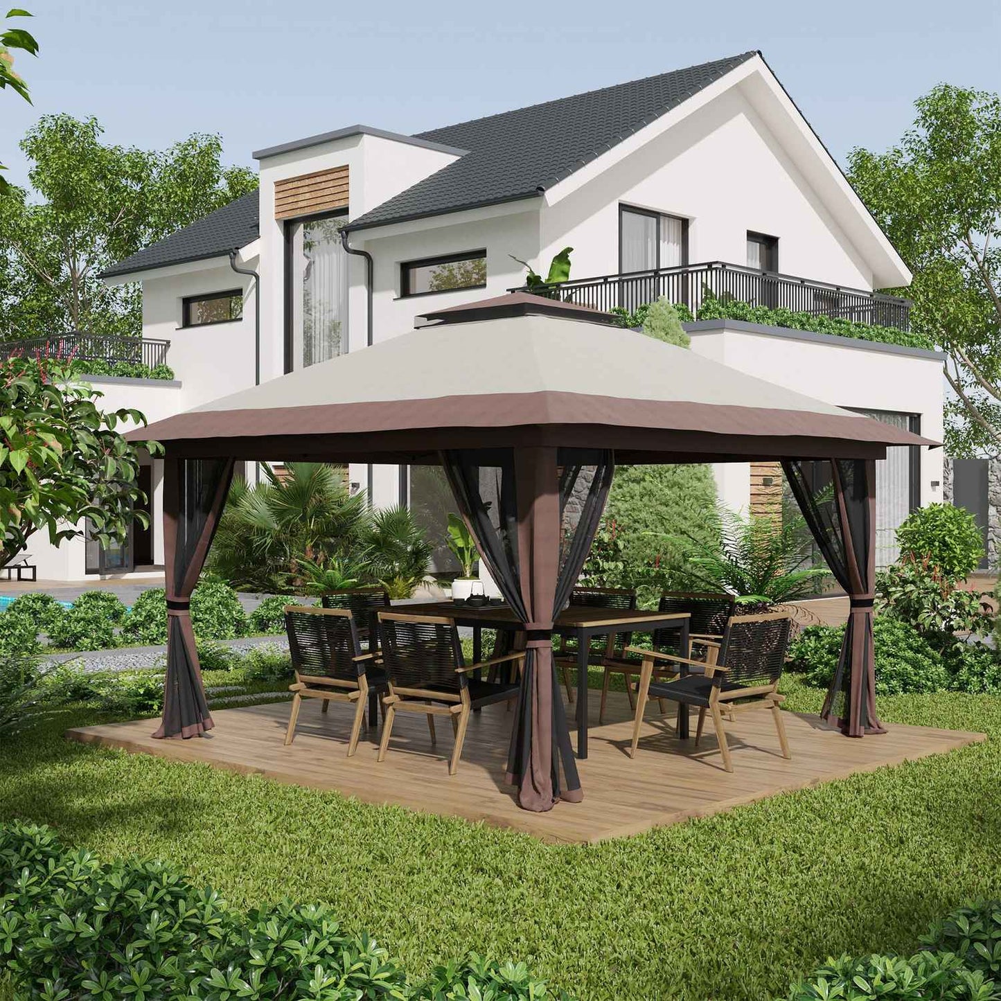 Adjustable 4x4M garden gazebo with UV protection and mesh