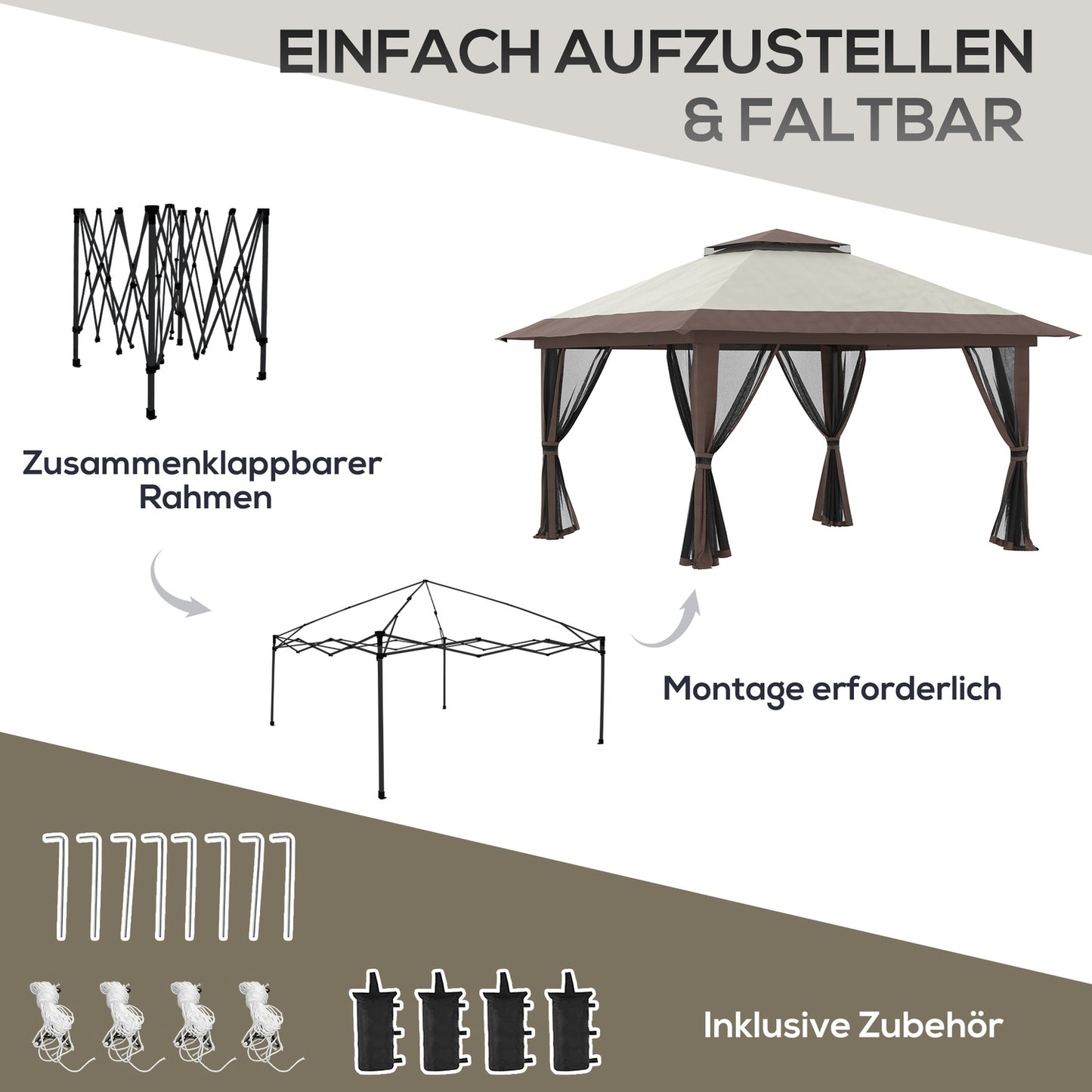 Adjustable 4x4M garden gazebo with UV protection and mesh