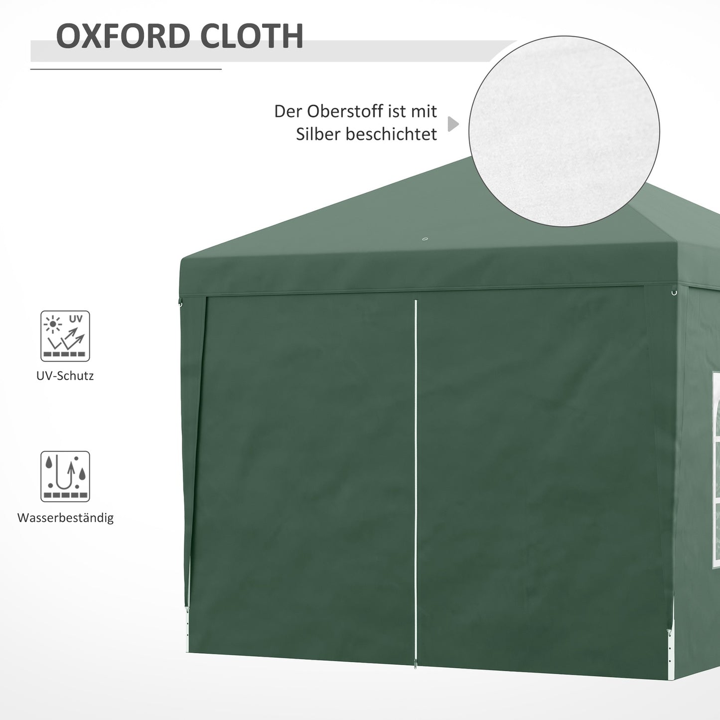 Foldable green gazebo 3x3m with 4 walls & UV protection