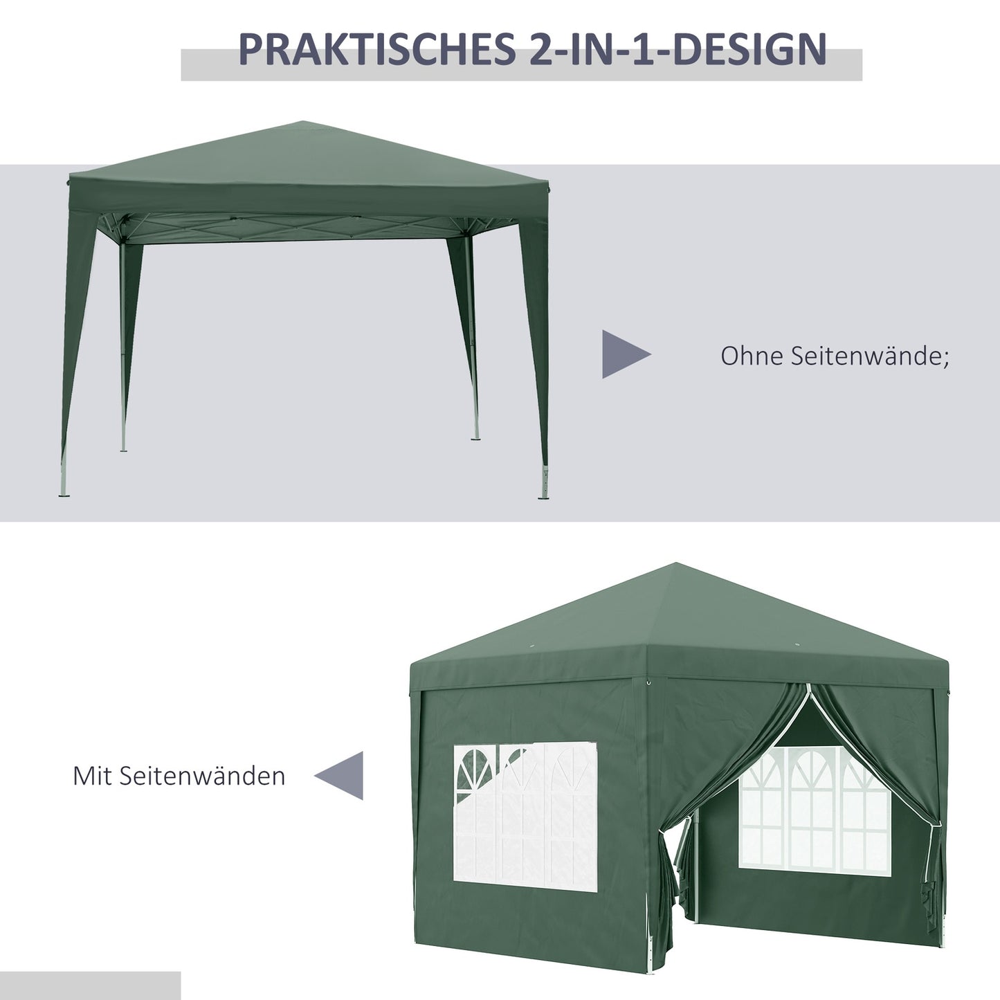 Foldable green gazebo 3x3m with 4 walls & UV protection