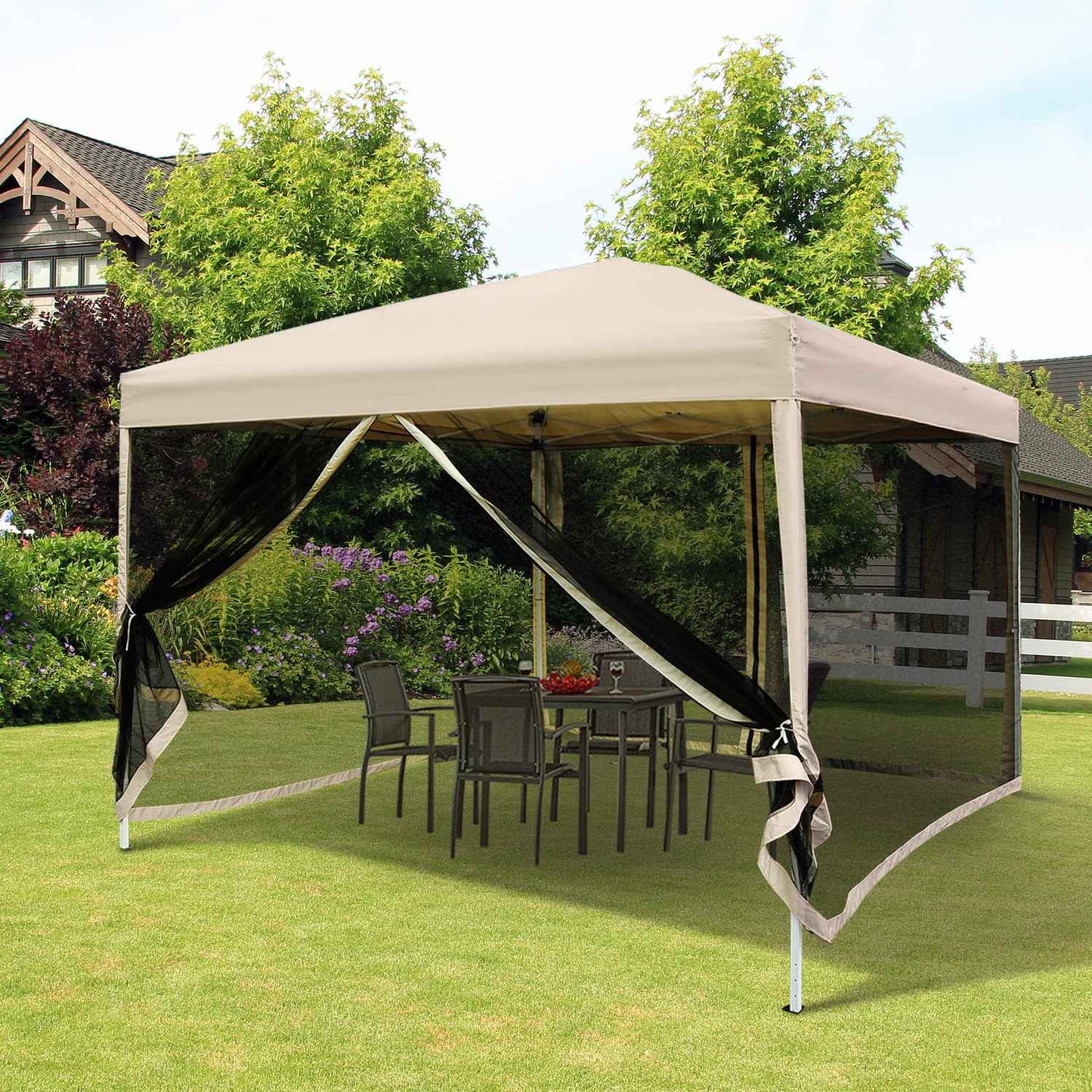 Collapsible Gazebo tent with side walls, Carry bag, 3x3M Beige