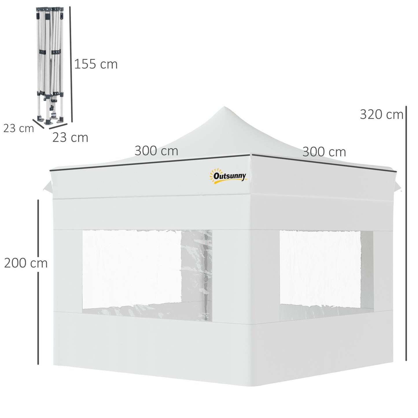 White pop-up garden tent, waterproof, 300 x 300 cm