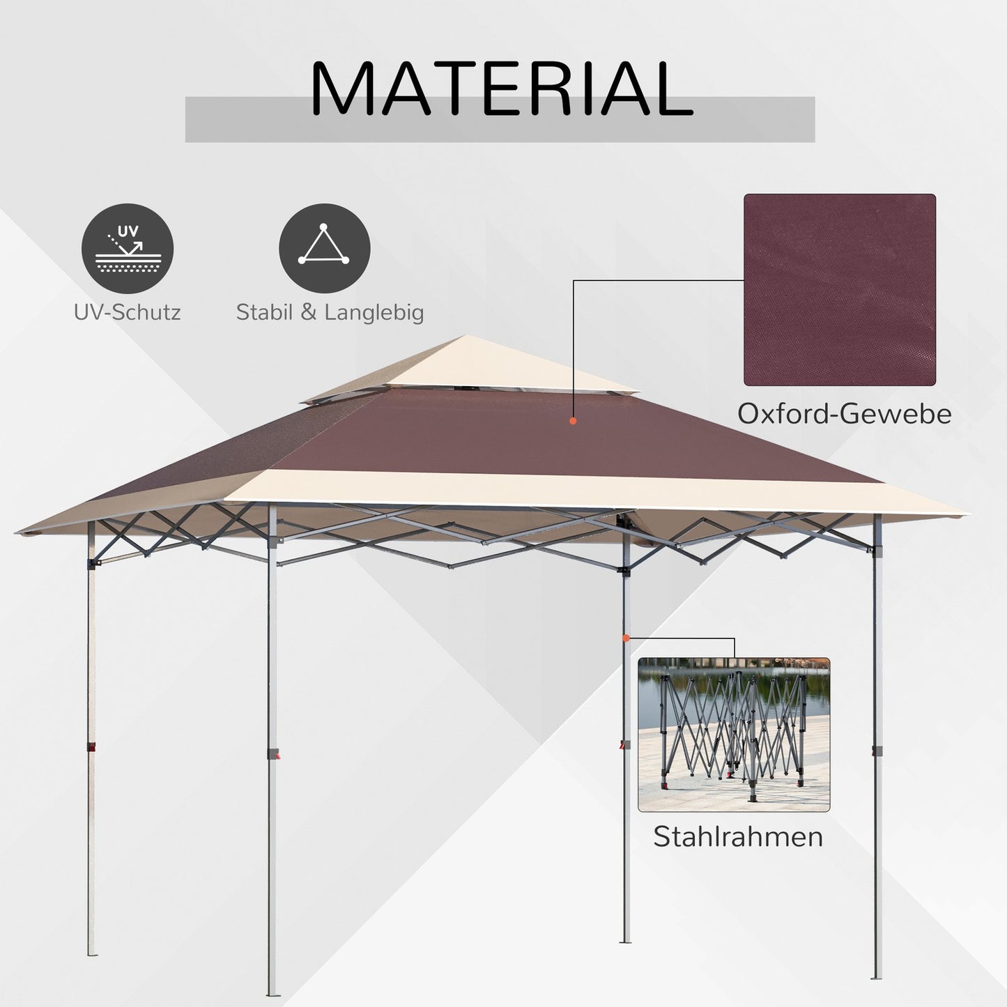 Pop-Up Gazebo tent, 3.6x3.6m, dark brown & khaki