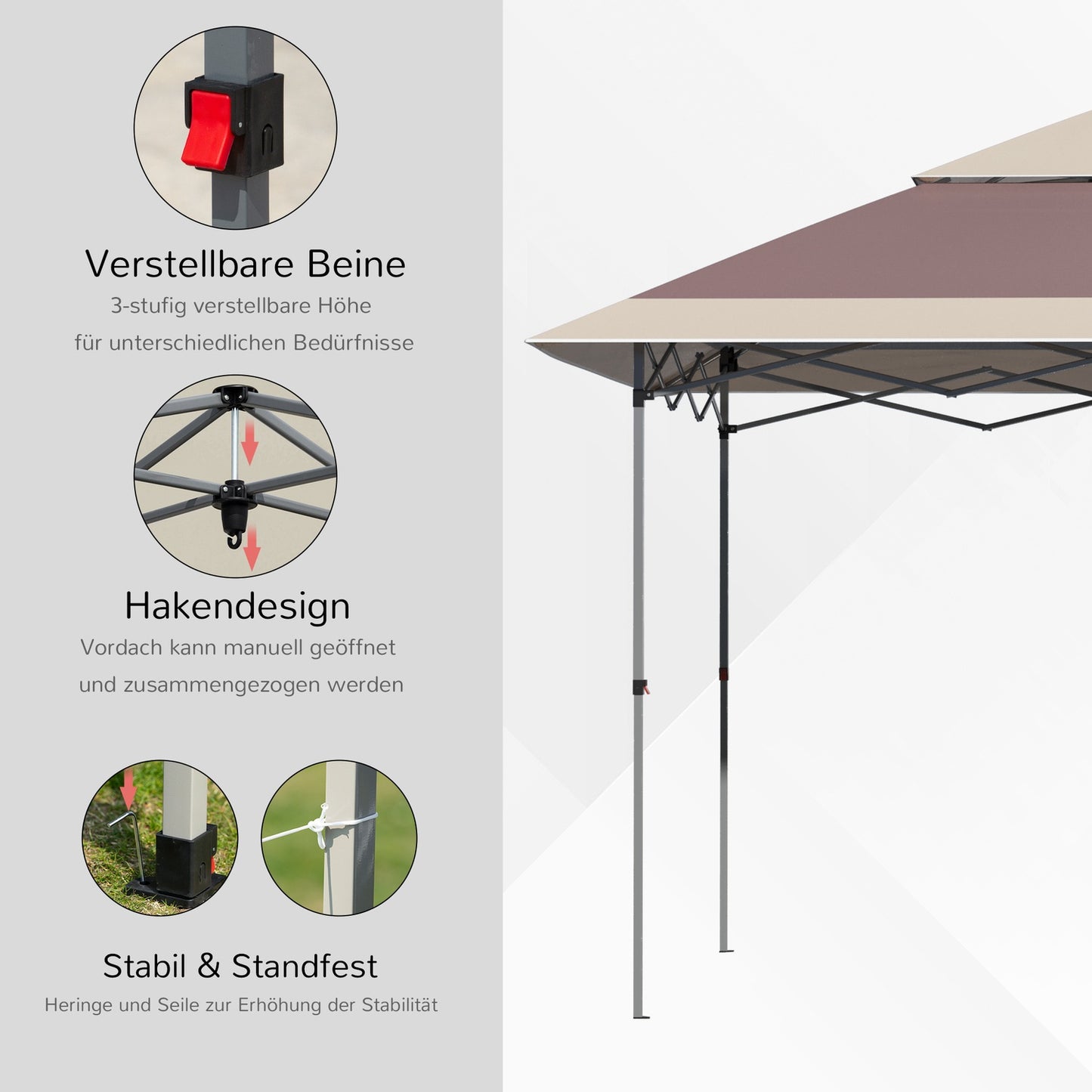 Pop-Up Gazebo tent, 3.6x3.6m, dark brown & khaki