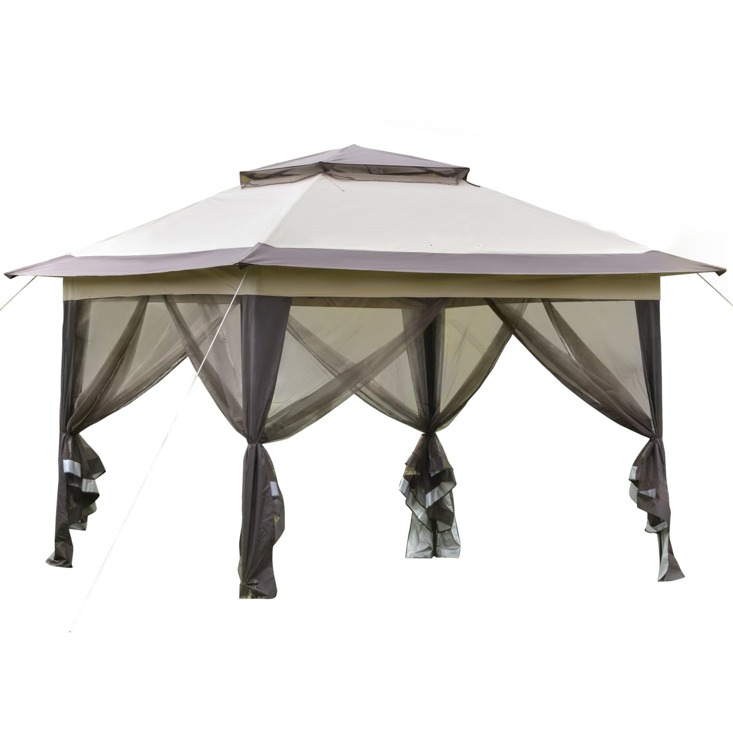 Foldable brown gazebo with UV protection, steel frame