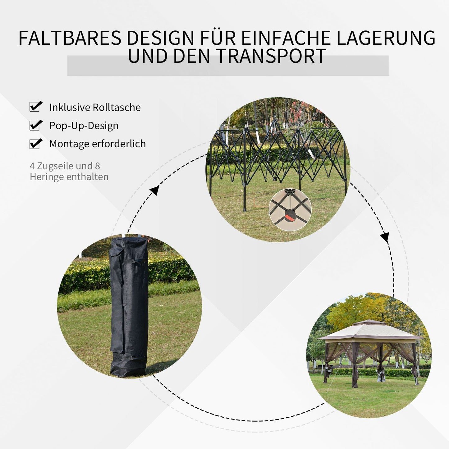 Foldable brown gazebo with UV protection, steel frame