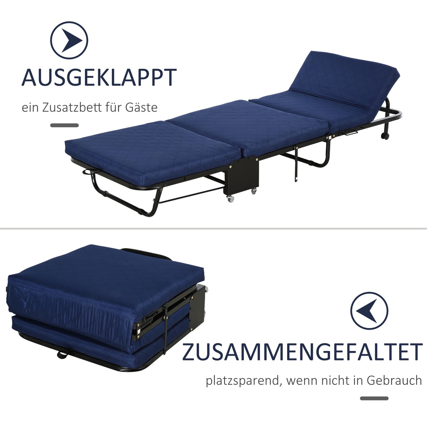Folding guest bed - Adjustable - Steel frame - Blue