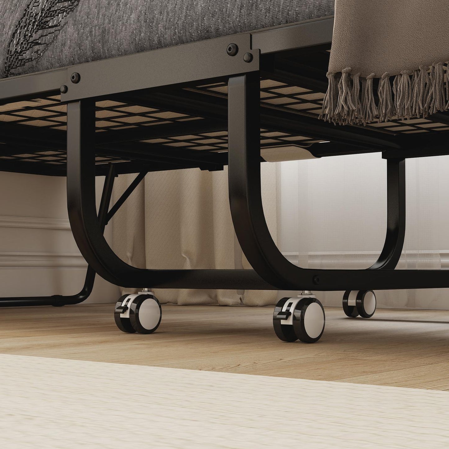Folding Guest Bed with Mattress, Wheels, Steel Frame