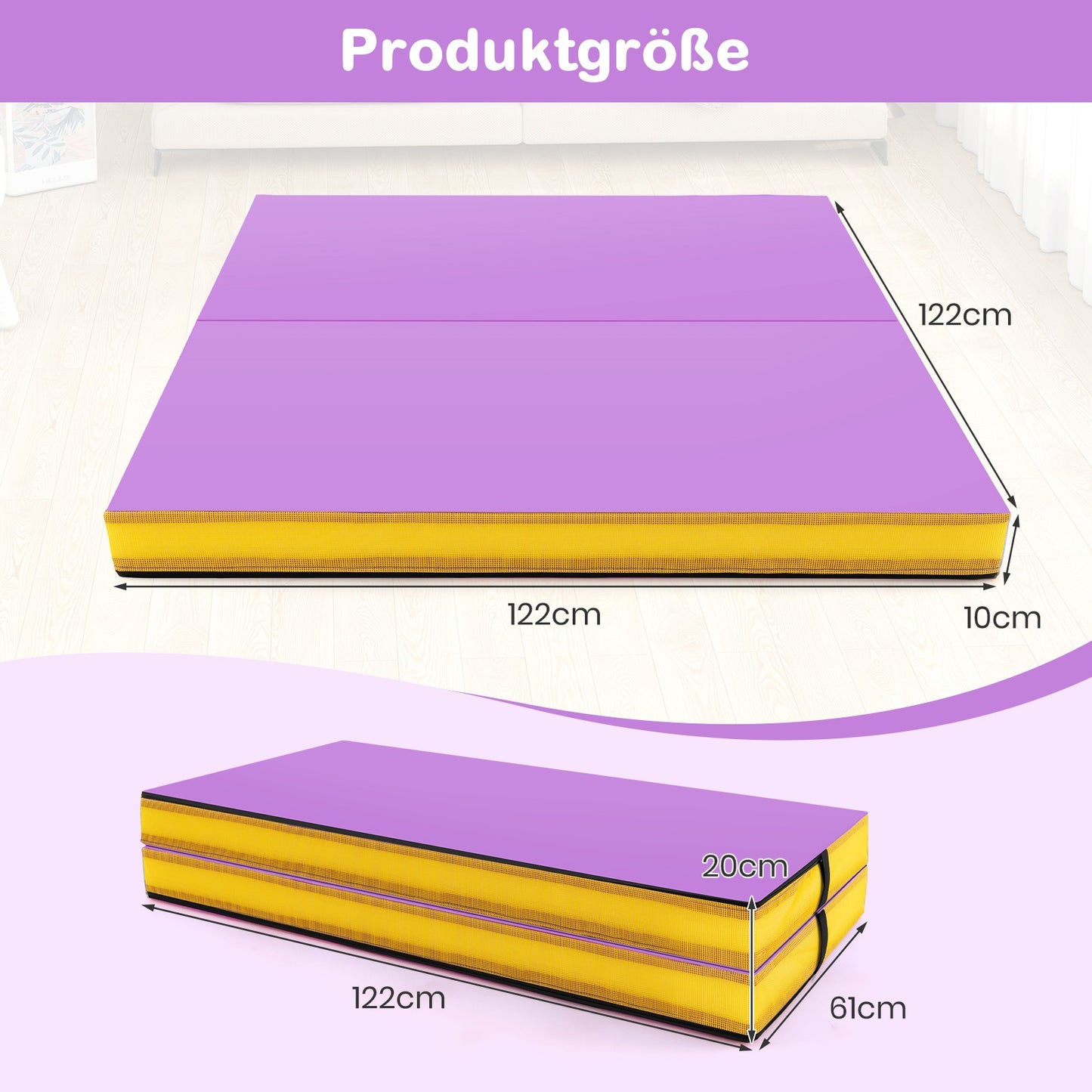 Folding Gymnastics Mat, 122x122x10 cm, Purple, EPE Foam