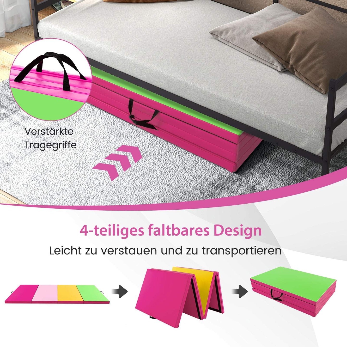Folding Gymnastics Mat, 300x117x5cm, Pink/Green