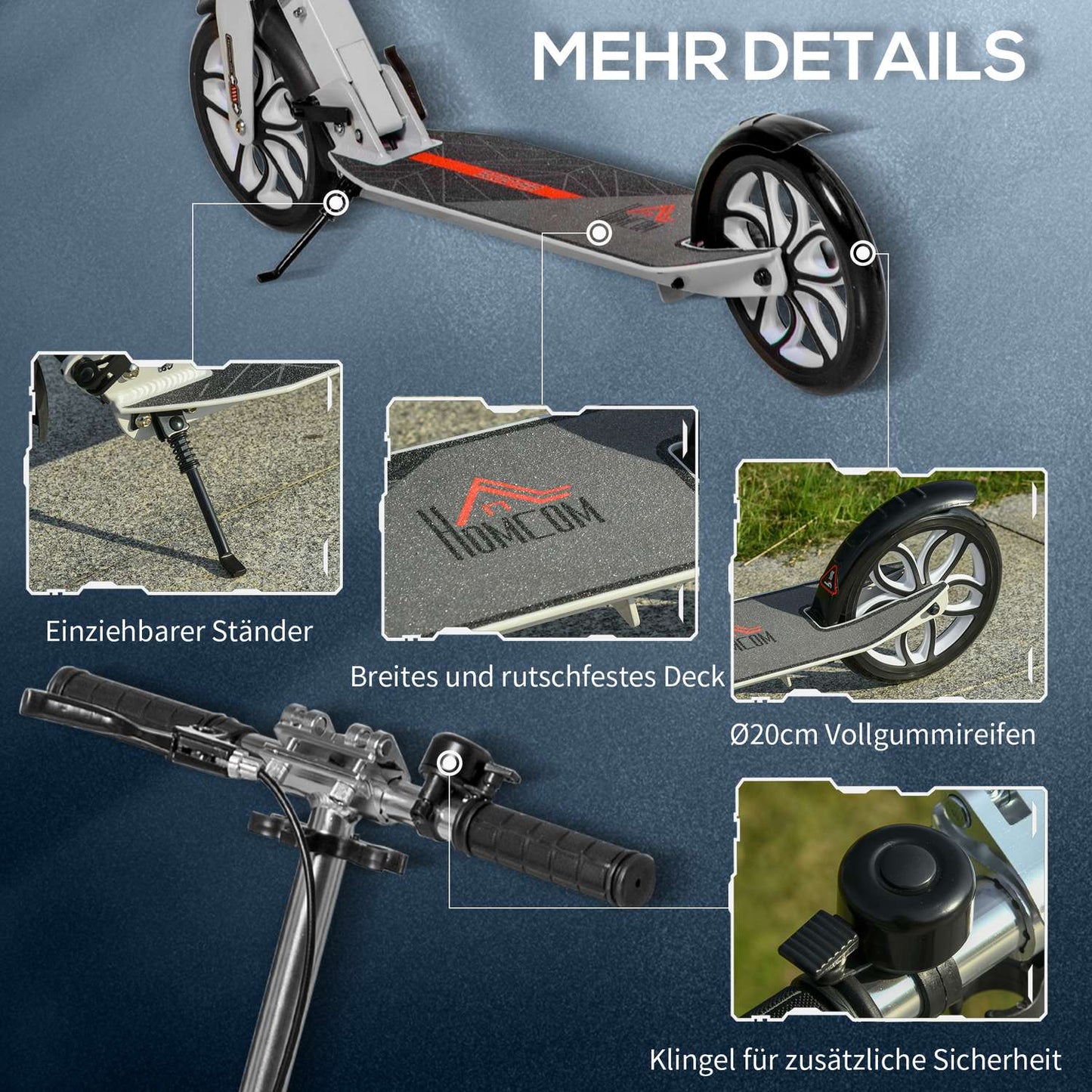 Folding scooter for teenagers and adults, 200 mm wheels, adjustable height