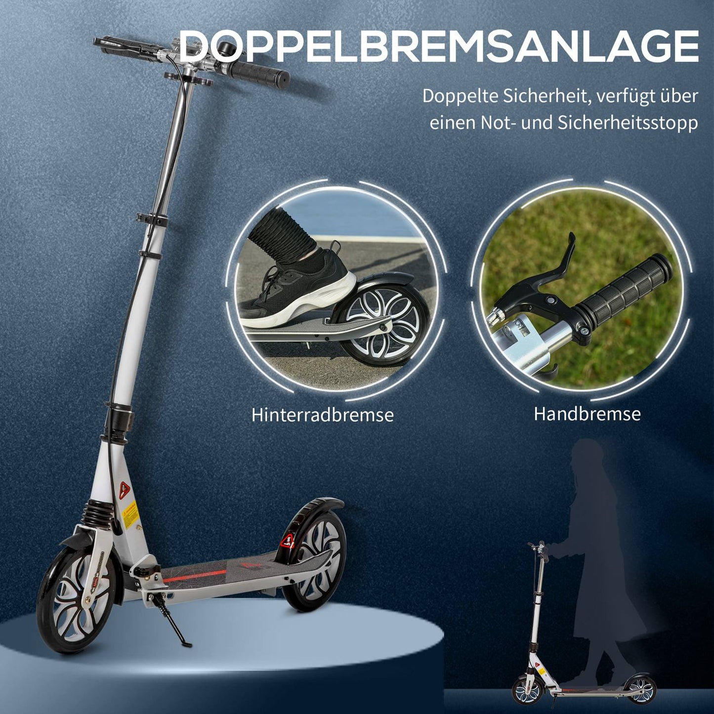Folding scooter for teenagers and adults, 200 mm wheels, adjustable height