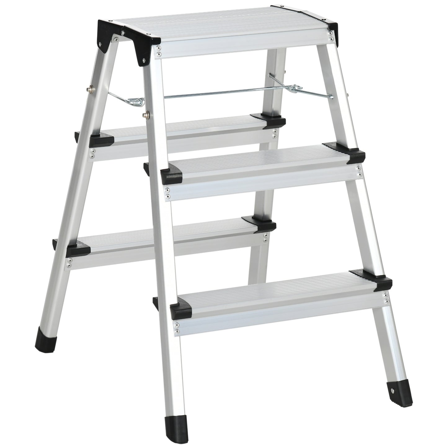 Folding aluminum ladder, space-saving, 3 steps, non-slip