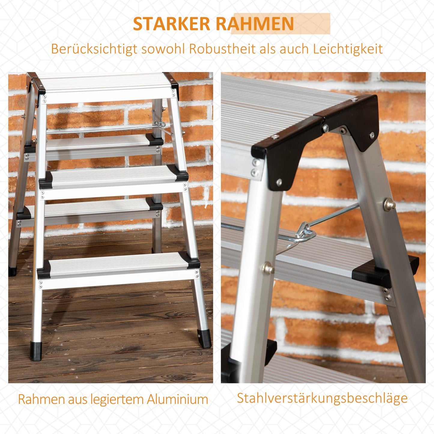Folding aluminum ladder, space-saving, 3 steps, non-slip