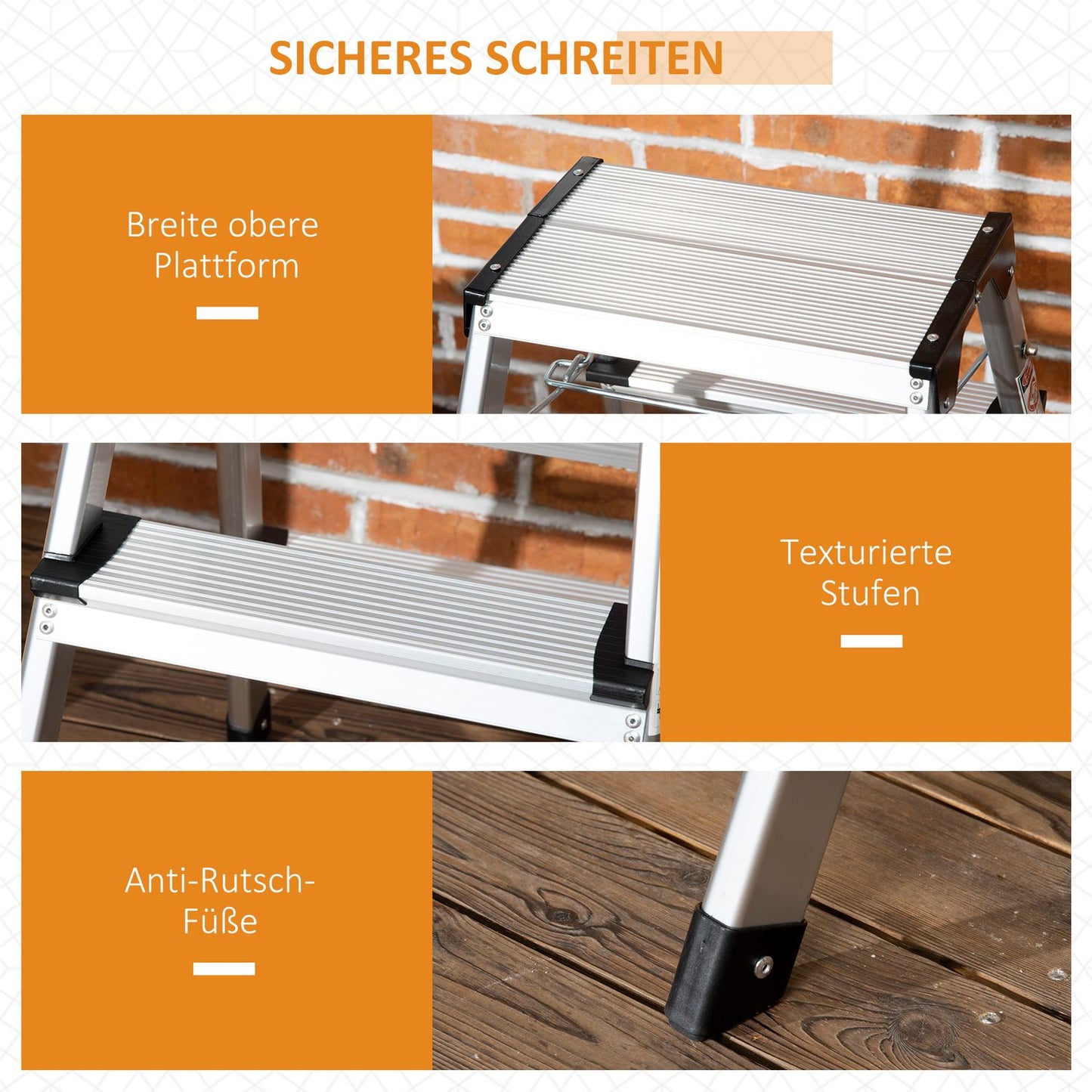 Folding aluminum ladder, space-saving, 3 steps, non-slip