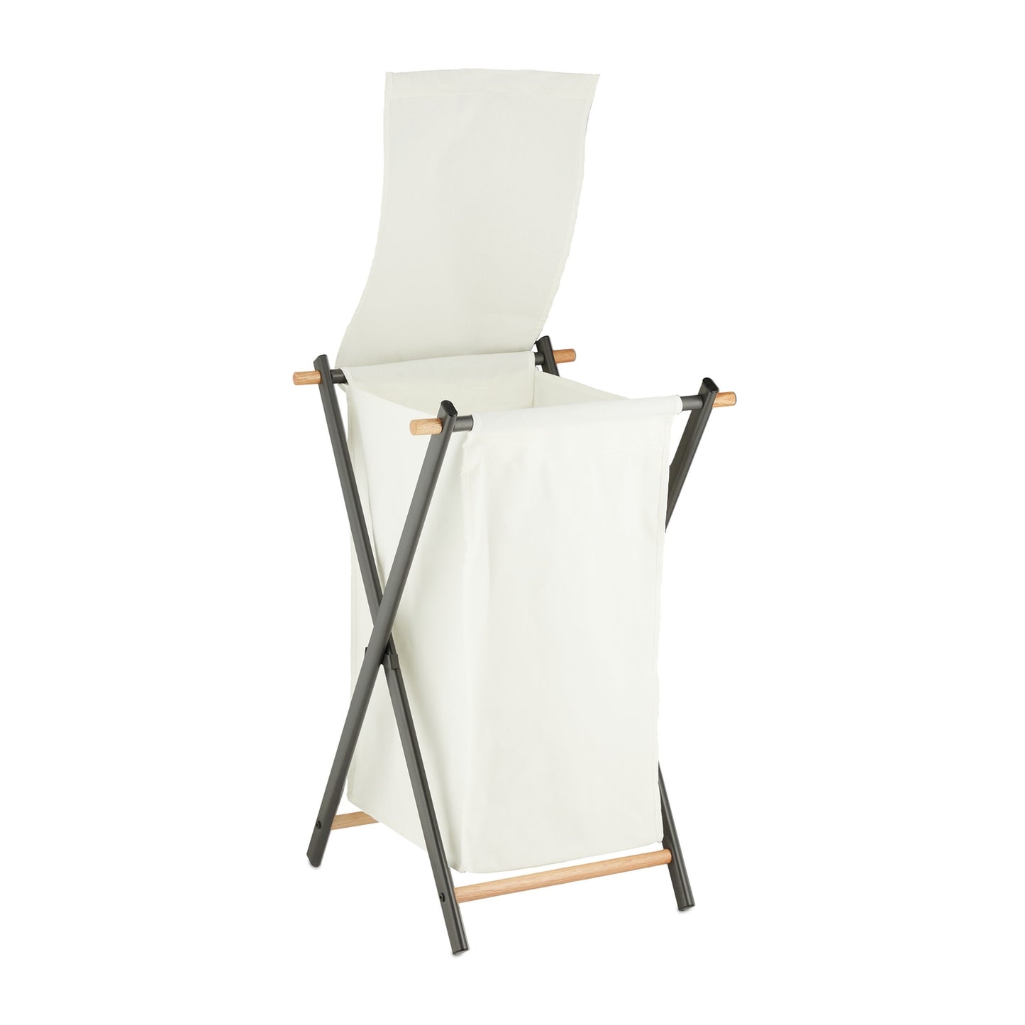 Folding Laundry Basket with Lid Grey