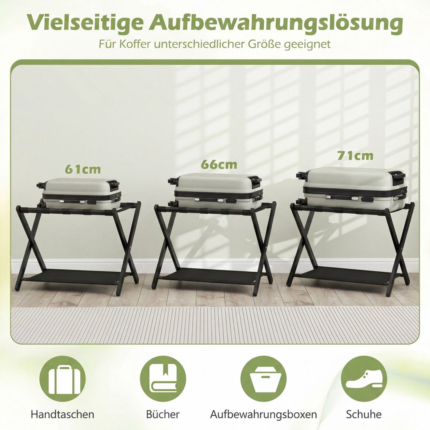 Folding Luggage Stand Set, Bamboo, Dual Storage, Black